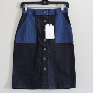 NWT Bonpoint Women's Jessy Colorblock Denim Button Front Skirt 34 (2)